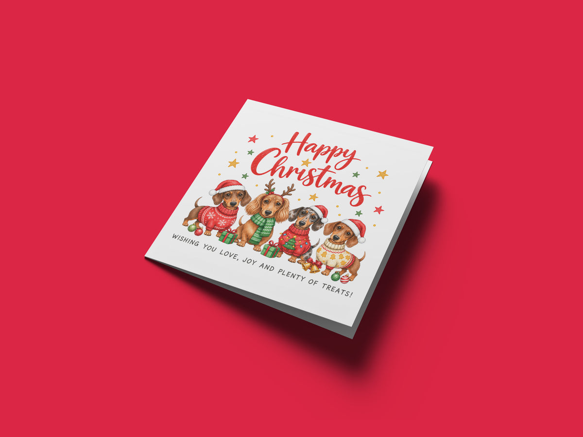 Dachshund Christmas Card for Dog Lovers – Cute Festive Sausage Dogs, Santa & Christmas Design