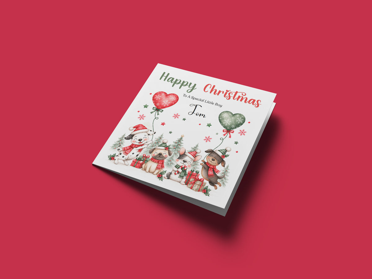 Personalised Christmas Card – Cute Christmas Puppy Dogs
