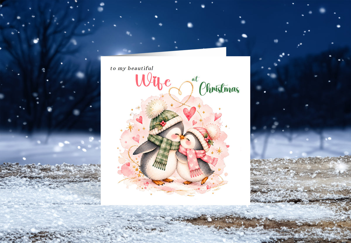 Merry Christmas Card for Wife  – Cute Penguin Couple Christmas Card