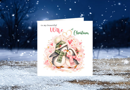 Merry Christmas Card for Wife  – Cute Penguin Couple Christmas Card