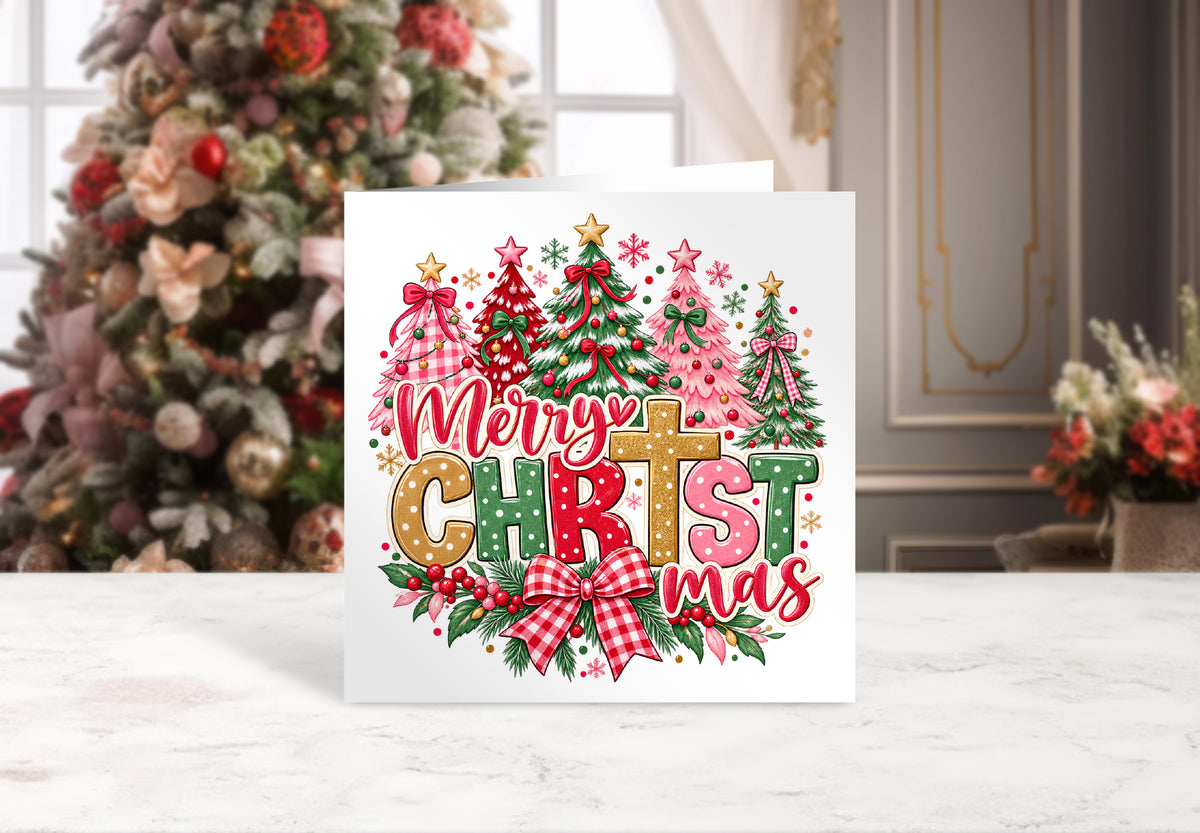 Cute Religious Christmas Trees Card – Merry Christmas 🎄🎀