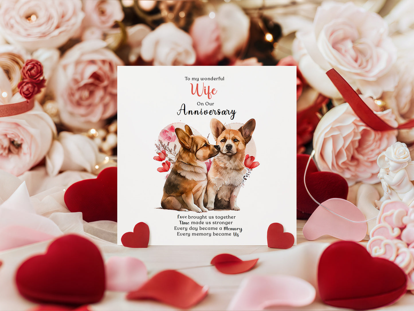 Cute Corgi Dog Anniversary Card for Her - Romantic Anniversary Card for Wife, Wedding, Dating, Relationship Milestones 1st, 2nd, 3rd, 5th, 10th, 20th 30th - Kraft Envelope Included