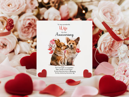 Cute Corgi Dog Anniversary Card for Her - Romantic Anniversary Card for Wife, Wedding, Dating, Relationship Milestones 1st, 2nd, 3rd, 5th, 10th, 20th 30th - Kraft Envelope Included
