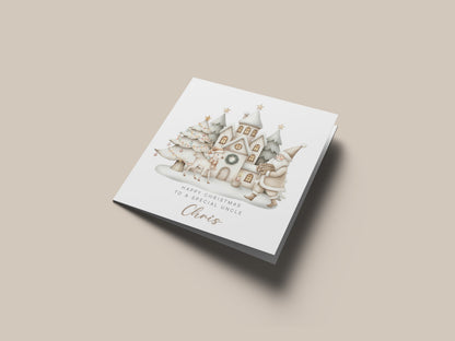 Personalised Beige Christmas Card for Kids – Santa & Reindeer