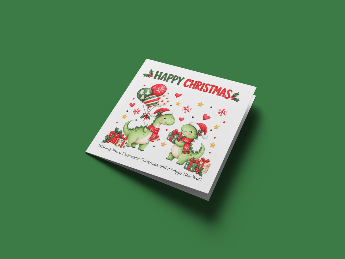 Christmas Card for Boys – Festive Dinosaurs