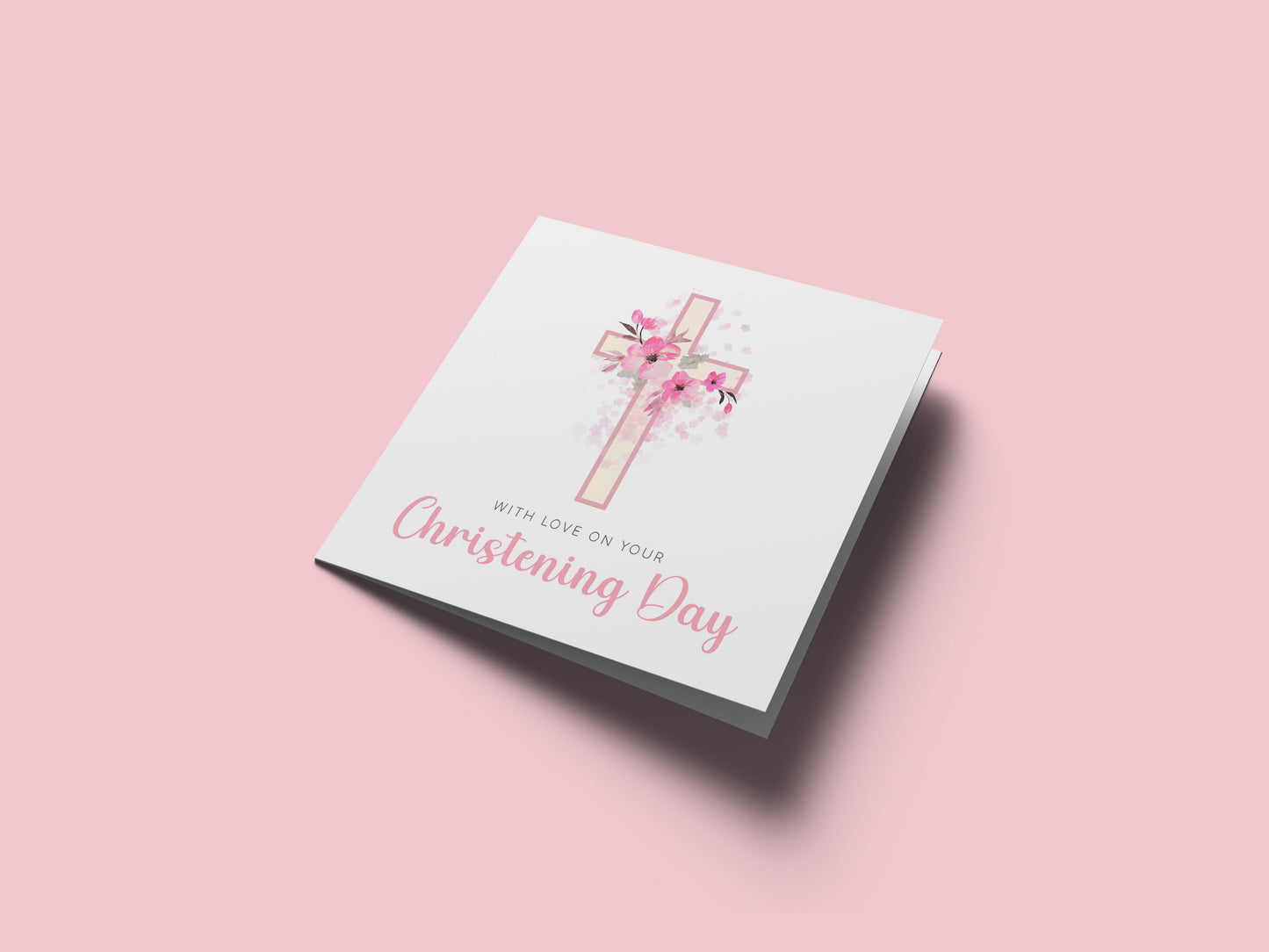 Floral Cross Christening Card for Girl – With Love On Your Christening Day – Religious Baptism Card for Girls, Daughter, Granddaughter, Niece - Pink Envelope Included