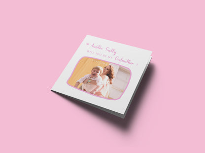Personalised Photo Godmother Proposal Card -  Will You Be My Godmother Card with Custom Name and Photo - Elegant Personalised Baptism Christening Day Proposal Card - Pink Envelope Included