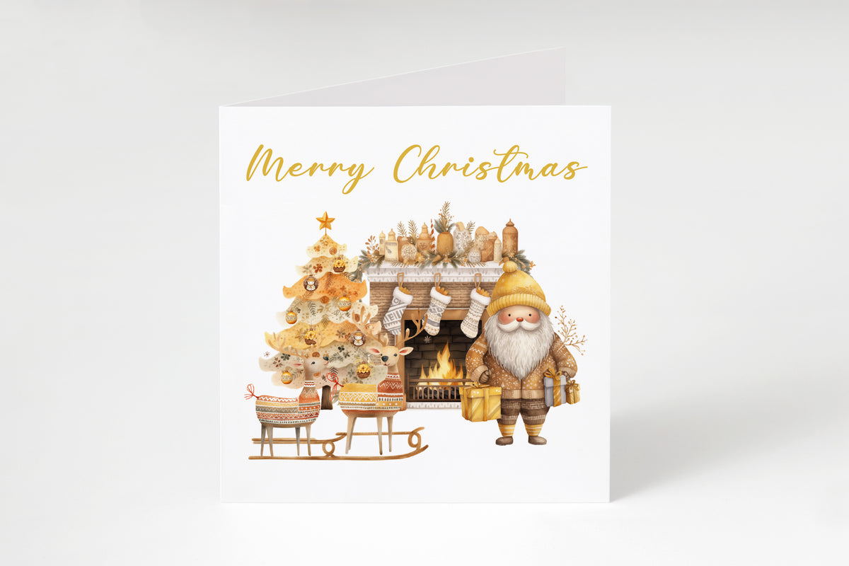 Golden Christmas Card for Kids – Santa & Reindeer
