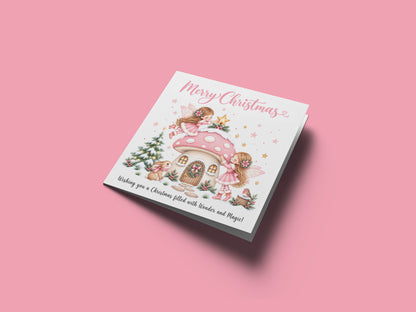 Pink Magical Fairy Christmas Card for Girls
