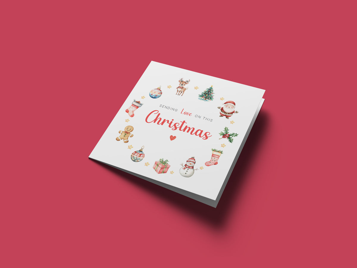 Christmas Card – Festive Red & Green Design with Santa, Reindeer & Christmas Tree