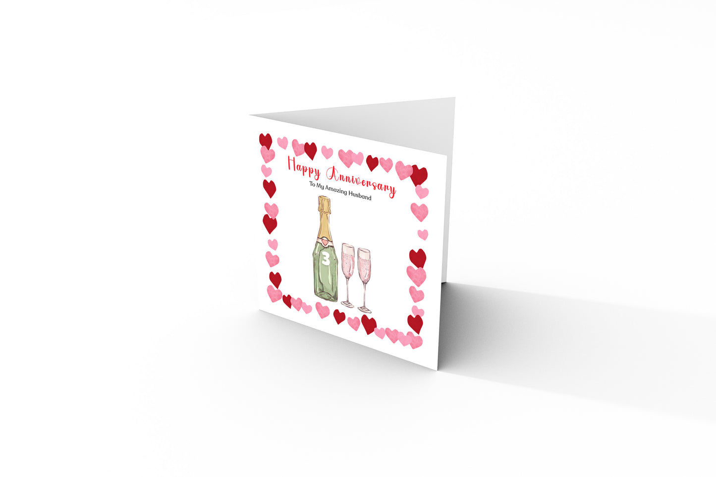 Personalised Anniversary Card - Elegant Prosecco Design - Custom Message and Years of Anniversary  for Wedding, Relationship, Him, Her, Wife, Husband, Partner, Couple - Pink Envelope Included