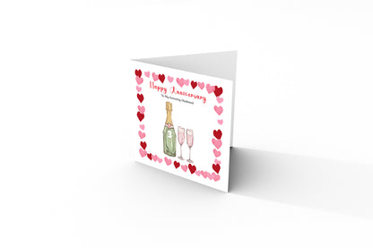 Personalised Anniversary Card - Elegant Prosecco Design - Custom Message and Years of Anniversary  for Wedding, Relationship, Him, Her, Wife, Husband, Partner, Couple - Pink Envelope Included