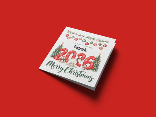 Personalised 2026 Christmas Card for Kids - Customised Name & Animals Design – 2026 Xmas Card for Niece, Nephew, 2nd, 3rd,1st Xmas Card for Baby Boy, Baby Girl, Grandkids,Friend- Red Envelope Included