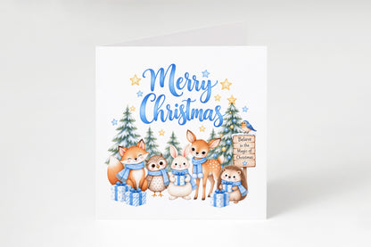 Blue Forest Christmas Card for Boys – Cute Christmas Woodland Animals