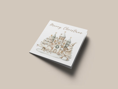 Beige Christmas Card for Him or for Her – Santa & Reindeer