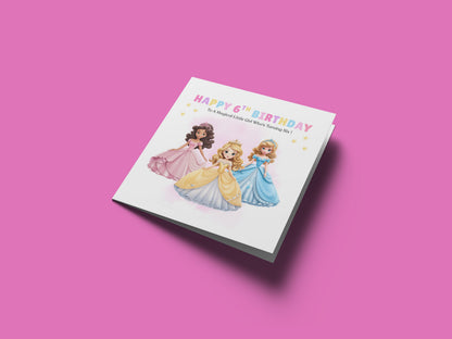 Beautiful Princess Birthday Card for Girls Ages 2, 3, 4, 5, 6, 7, 8-2nd, 3rd, 4th, 5th, 6th, 7th, 8th Birthday for Little Princess, Daughter, Granddaughter, Niece - Pink Envelope Included