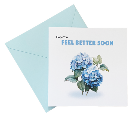 Hope you Feel Better Soon, Get Well Soon Card - Elegant Hydrangea Greeting Card - Beautiful Floral Design - Recovery, Thinking of You, Sympathy Card with Blue Envelope for Her, Mom, Friend and Loved Ones