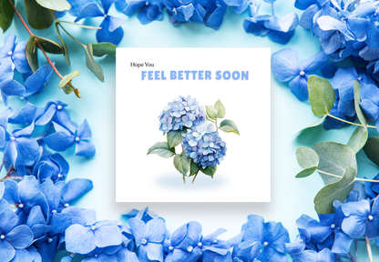 Hope you Feel Better Soon, Get Well Soon Card - Elegant Hydrangea Greeting Card - Beautiful Floral Design - Recovery, Thinking of You, Sympathy Card with Blue Envelope for Her, Mom, Friend and Loved Ones
