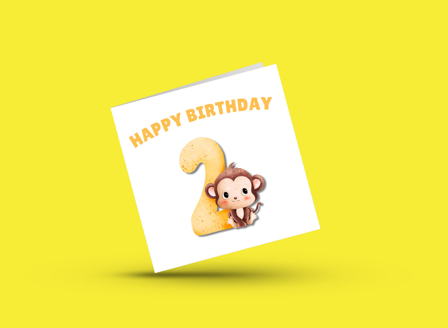 Little Monkey with Big Number 2- 2rd Birthday Card for Toddler - 2 Years Old Birthday Card for Baby Boy, Son, Grandson, Nephew, Children's Birthday Card – Yellow Envelope Included