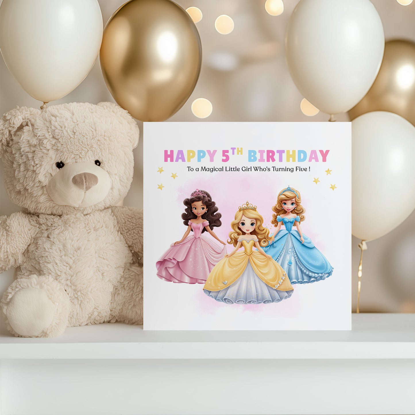 Beautiful Princess Birthday Card for Girls Ages 2, 3, 4, 5, 6, 7, 8-2nd, 3rd, 4th, 5th, 6th, 7th, 8th Birthday for Little Princess, Daughter, Granddaughter, Niece - Pink Envelope Included