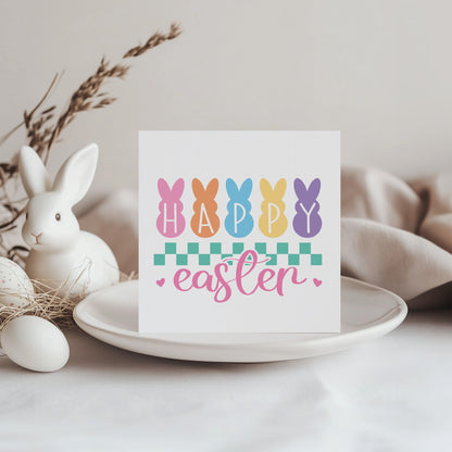 Bunny Happy Easter Card – Spring Holiday Greeting Card – Bunny Letters Easter Card for Family, Girls, Teens, Friends, Kids, Loved Ones - Pink Envelope Included