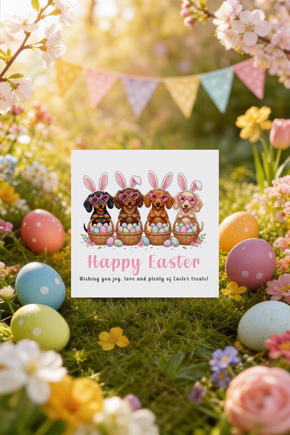 Funny Dachshund Happy Easter Card – Cute Sausage Dog Easter Card for Dog Lovers, Owners, Girls Wife, Mum, Grandma, Aunties, Niece, Daughter, Family, Mother-in-Law - Pink Envelope Included