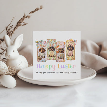 Pastel Dachshund Happy Easter Card – Sausage Dog Easter Card for Dog Lovers, Owners, Boys, Girls , Wife, Husband, Mum, Dad, Grandma, Grandpa, Family - Yellow Envelope Included