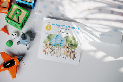 Personalised 5th Birthday Card for Boys – Woodland Animals Design with Custom Name and Message, Age 5 Years Old Birthday Card for Kids, Children, Boy, Son, Grandson, Nephew – Blue Envelope Included