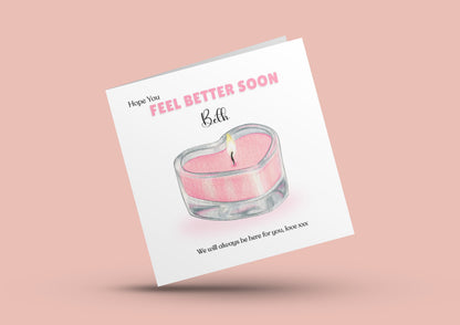 Heart Candle -Personalised Hope You Feel Better Soon Folded Card, Get Well Card, Thinking of You Card, Sympathy Folded Card