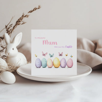 Happy Easter Card with Butterfly with Easter Eggs Design for Mum, Auntie or Grandma –  Spring Easter Car for Her and Family - Pink Envelope Included