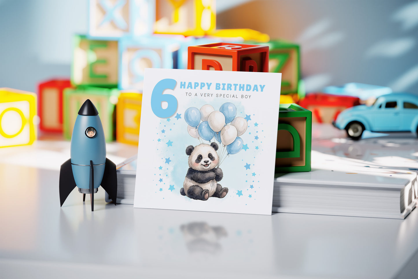 Happy 6th Birthday Card for Boys – Cute Panda Design - Age 6 Years Old Birthday Card for Kids, Children, Boy, Son, Grandson, Nephew– Blue Envelope Included