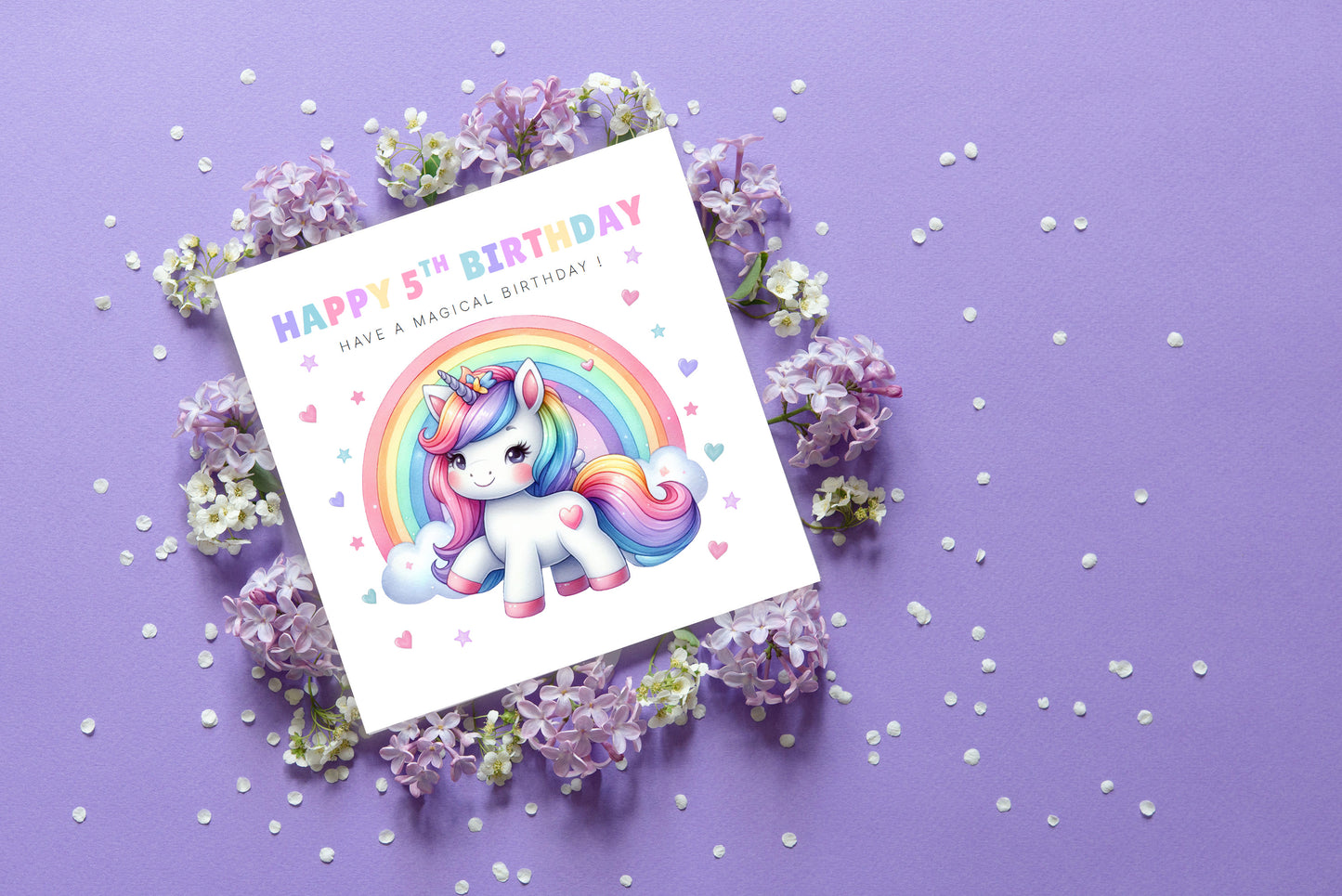 Magical Unicorn Happy Birthday Card Age 5, 5th Birthday 5 Years Old, Fifth Birthday Card for Magical Girls,  Kids, Children, Daughter, Granddaughter, Niece - Purple Envelope Includedughter Granddaughter Niece - Purple Envelope Included