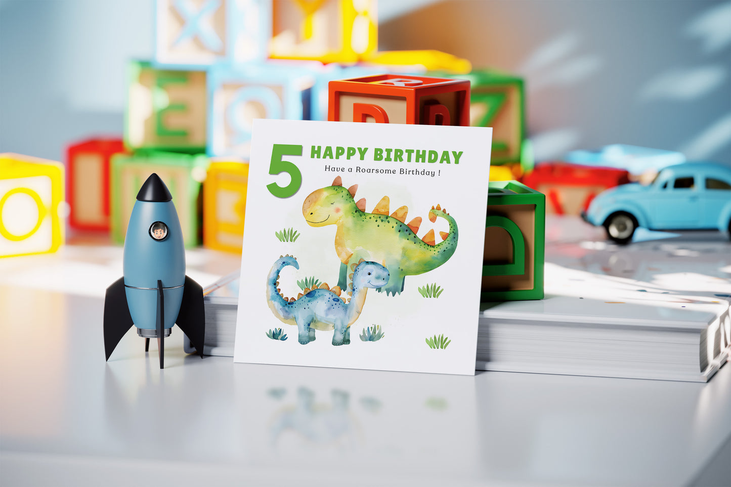 Dinosaur 5th Birthday Card for Boys – Roarsome Dinosaur Birthday Card for Age 5 Years Old, Fifth Birthday Kids, Son, Grandson, Nephew –  Green Envelope Included