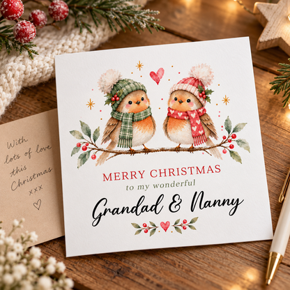 Christmas Card for Grandad and Nanny – Cute Robin Couple Design