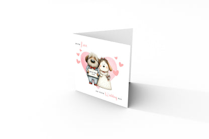 Cute Dog Wedding Card – Wedding Congratulations Card – Adorable Animal Wedding Card – Romantic Wedding Day Card for Newlywed couples, Dog Lovers, Him or Her – Pink Envelope Included