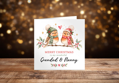 Christmas Card for Grandad and Nanny – Cute Robin Couple Design