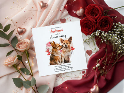 Cute Corgi Dog Anniversary Card for Him - Romantic Anniversary Card for Husband, Wedding, Dating, Relationship Milestones 1st, 2nd, 3rd, 5th, 10th, 20th 30th - Kraft Envelope Included