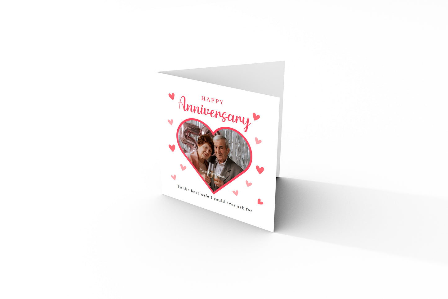 Personalised Photo Anniversary Card - Heart-shaped Photo Frame Design - Custom Message & Photo for Wedding, Dating, Relationship Milestone, Wife, Husband, Partner, Couple - Red Envelope Included