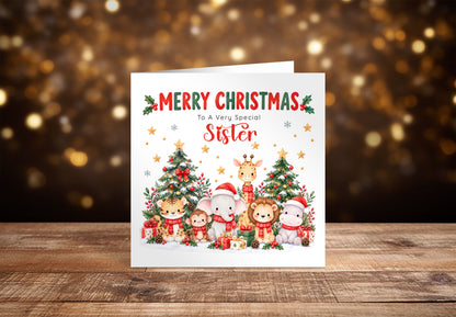 Jungle Animals Christmas Card for Sister - Cute Safari Animals Design