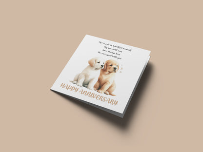 Cute Puppy Dogs Anniversary Card - Romantic Dog Lover Anniversary Card for Wedding, Dating, Relationship Milestones 1st, 2nd, 5th, 10th - For Him, Her, Wife, Husband, Couples - Kraft Envelope Included