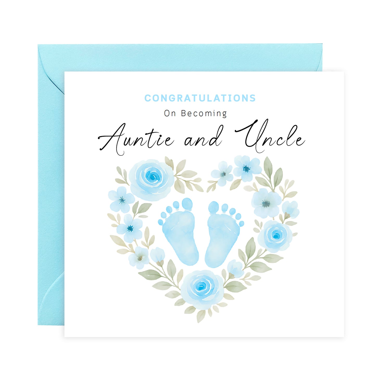 Personalised New Baby Boy Card – Congratulations On Becoming Mum & Dad, Auntie & Uncle, Grandpa & Grandma – Blue Baby Feet design - Blue Envelope Included