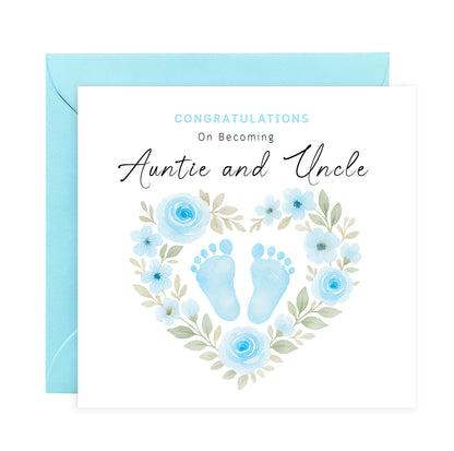 Personalised New Baby Boy Card – Congratulations On Becoming Mum & Dad, Auntie & Uncle, Grandpa & Grandma – Blue Baby Feet design - Blue Envelope Included