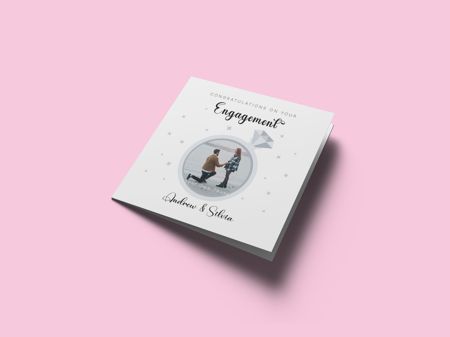 Personalised Photo Engagement Card – Custom Photo & Couple's Names - Diamond Ring Photo Frame Design - Congratulations Engagement Card for Newly Engaged Couples - Kraft Envelope Included