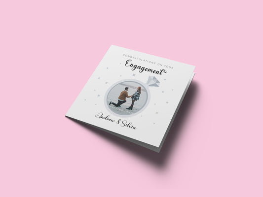 Personalised Photo Engagement Card – Custom Photo & Couple's Names - Diamond Ring Photo Frame Design - Congratulations Engagement Card for Newly Engaged Couples - Kraft Envelope Included