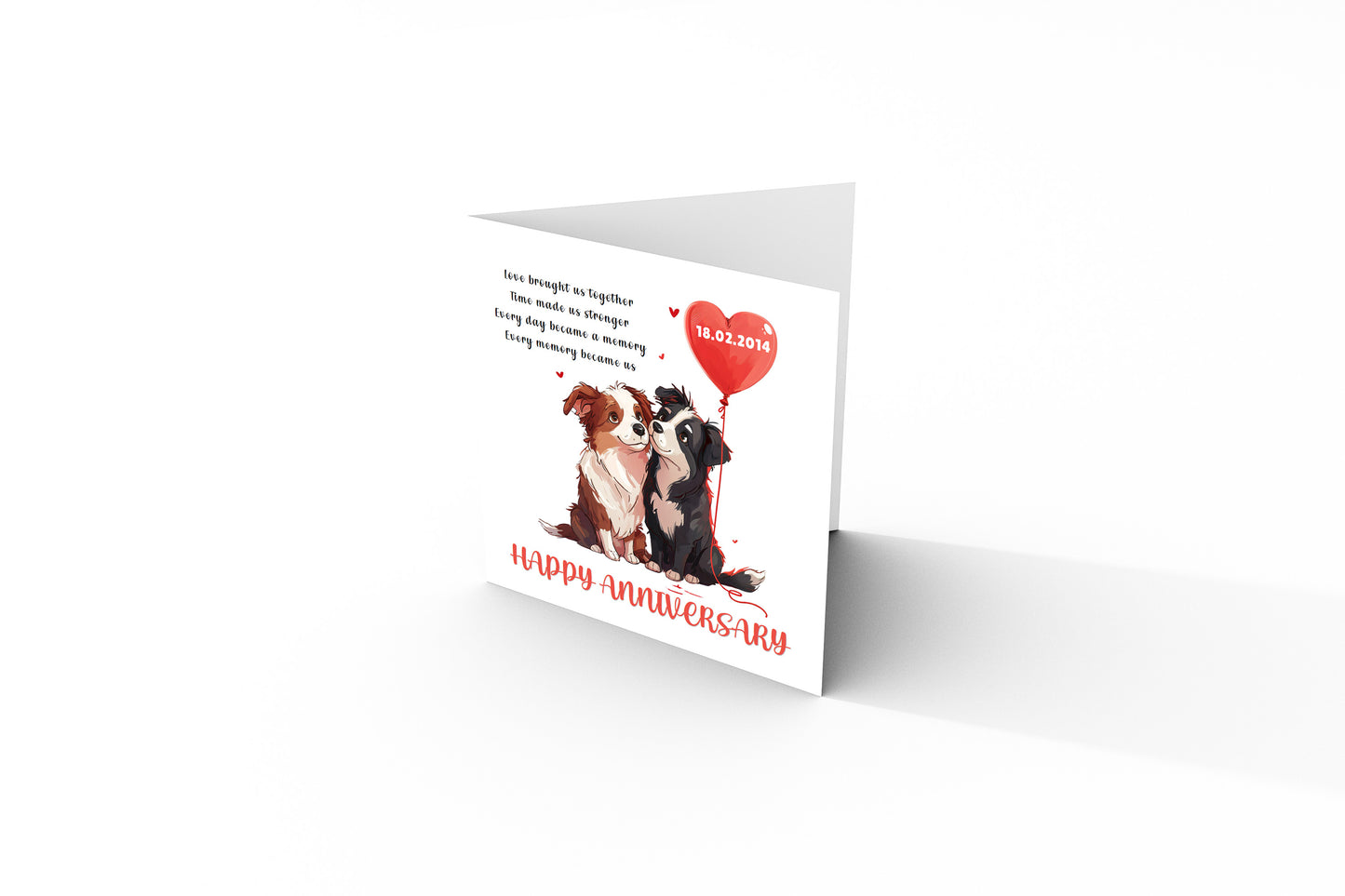 Personalised Cute Dogs Anniversary Card - Custom Date Anniversary Card for Wedding, Relationship Milestones 1st, 2nd,10th - For Dog Lover, Him, Her, Wife, Husband, Couples - Red Envelope Included