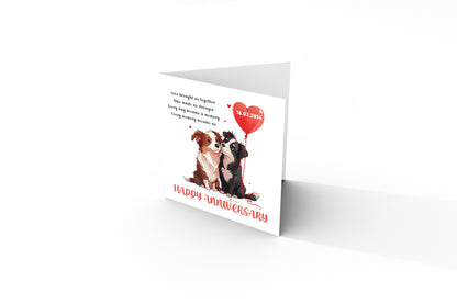 Personalised Cute Dogs Anniversary Card - Custom Date Anniversary Card for Wedding, Relationship Milestones 1st, 2nd,10th - For Dog Lover, Him, Her, Wife, Husband, Couples - Red Envelope Included