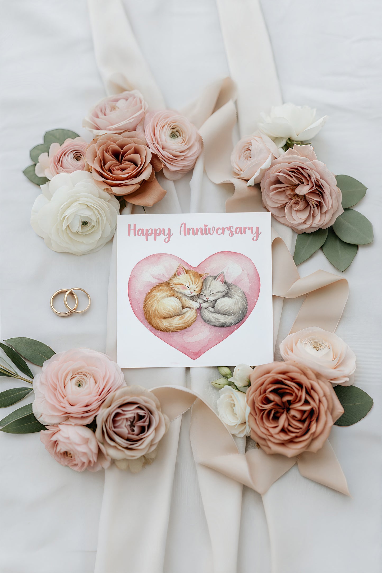 Cute Cats Anniversary Card - Romantic Love Card for  Wedding, Dating, Relationship Milestones1st, 2nd,10th - For Cat Lovers, Him, Her, Wife, Husband, Partner, Couples - Pink Envelope Inclided