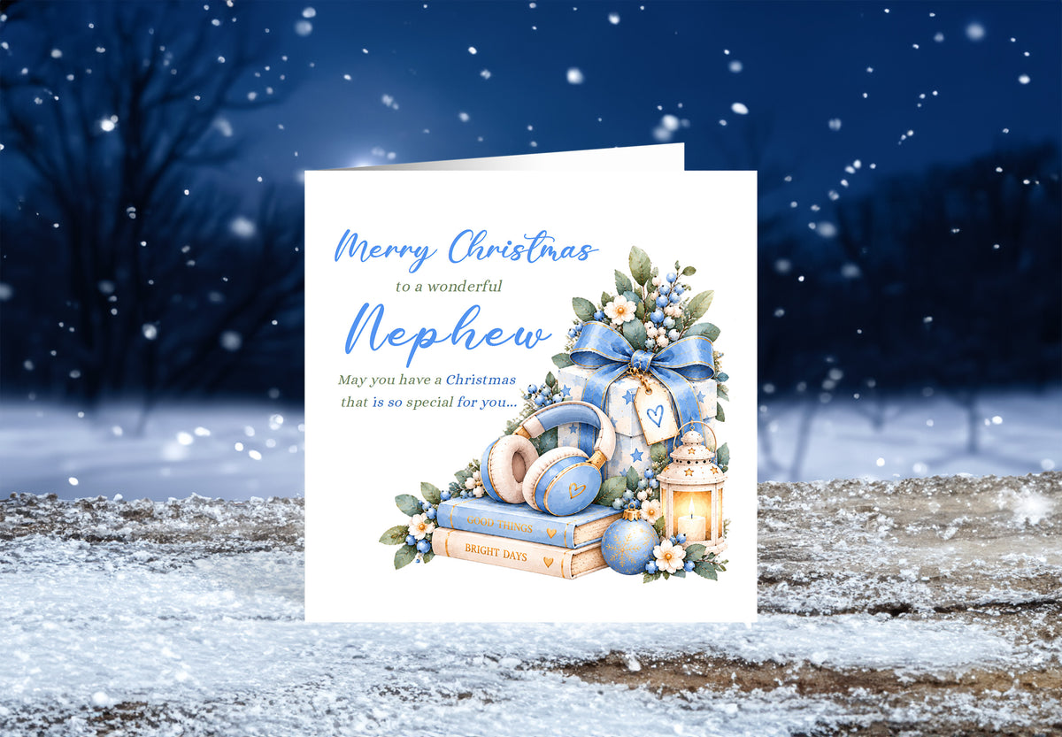 Christmas Card for Nephew –   Blue Festive Xmas Design