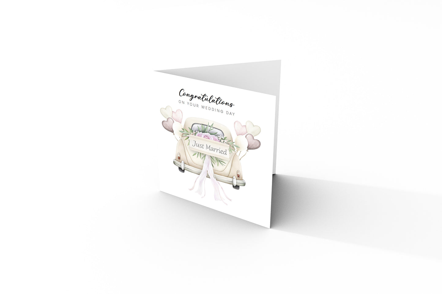Elegant Wedding Car Wedding Card - Romantic Wedding Congratulations Card for Newlywed Couples, for Him or for Her - Kraft Envelope Included