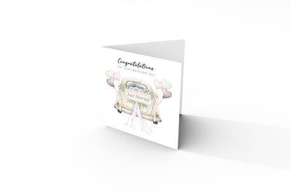 Elegant Wedding Car Wedding Card - Romantic Wedding Congratulations Card for Newlywed Couples, for Him or for Her - Kraft Envelope Included